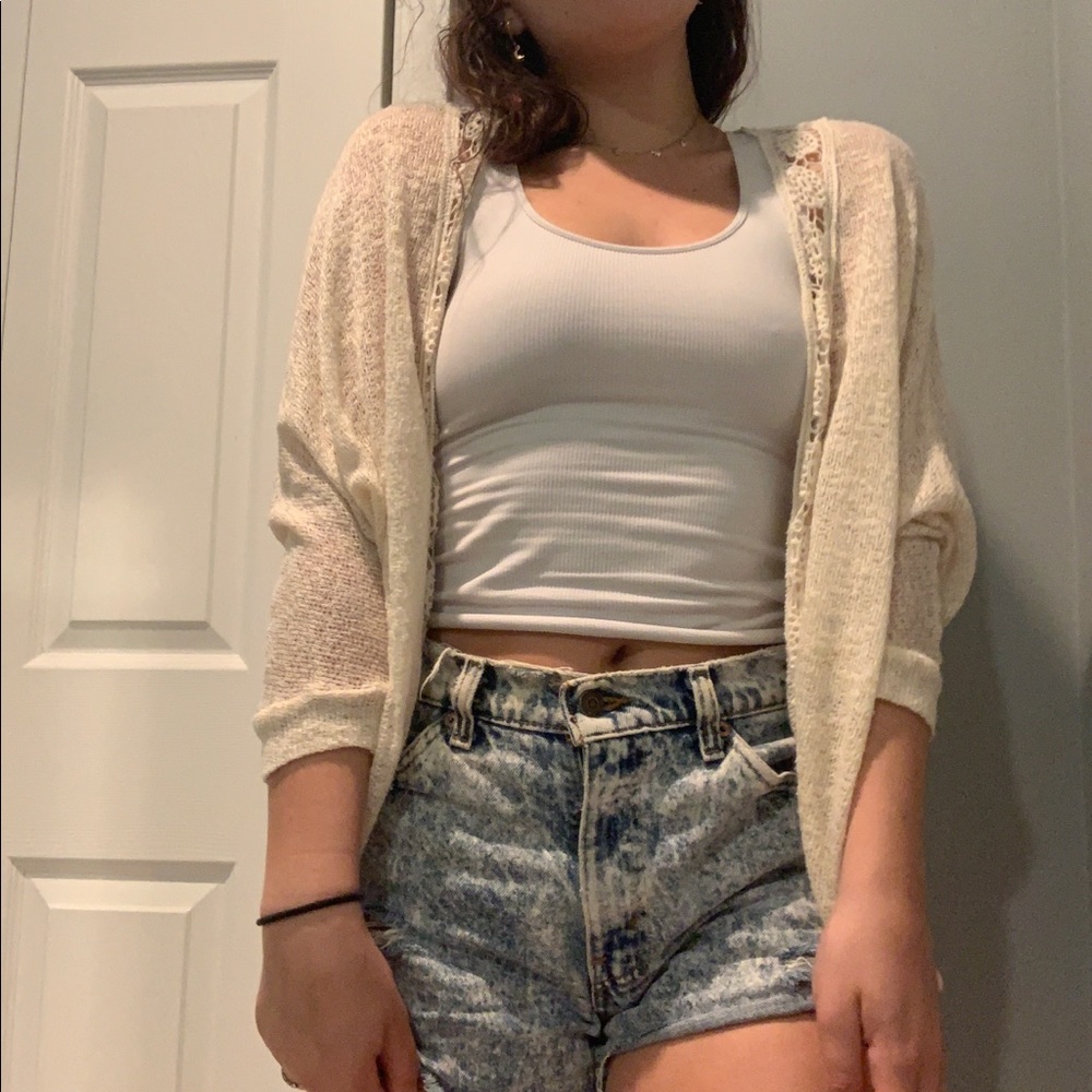 Off White Cream Long Lace Lined Summer Cardigan